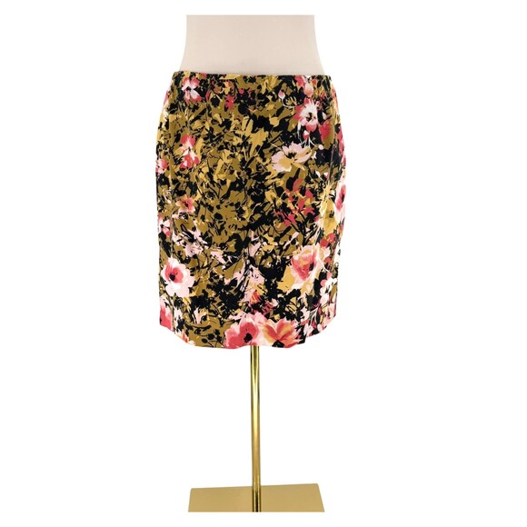 J. Jill Pencil Skirt 6 PETITE Bold Floral Abstract Print Cotton Stretch Side Zip - Picture 2 of 16